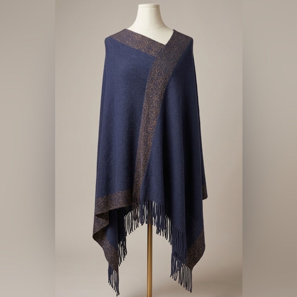 NWOT‎ Boutique Metallic Asymmetrical Poncho Wrap